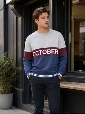 October’s Very Own OVO Men’s Medium Streetwear Colorblock Crewneck Sweatshirt